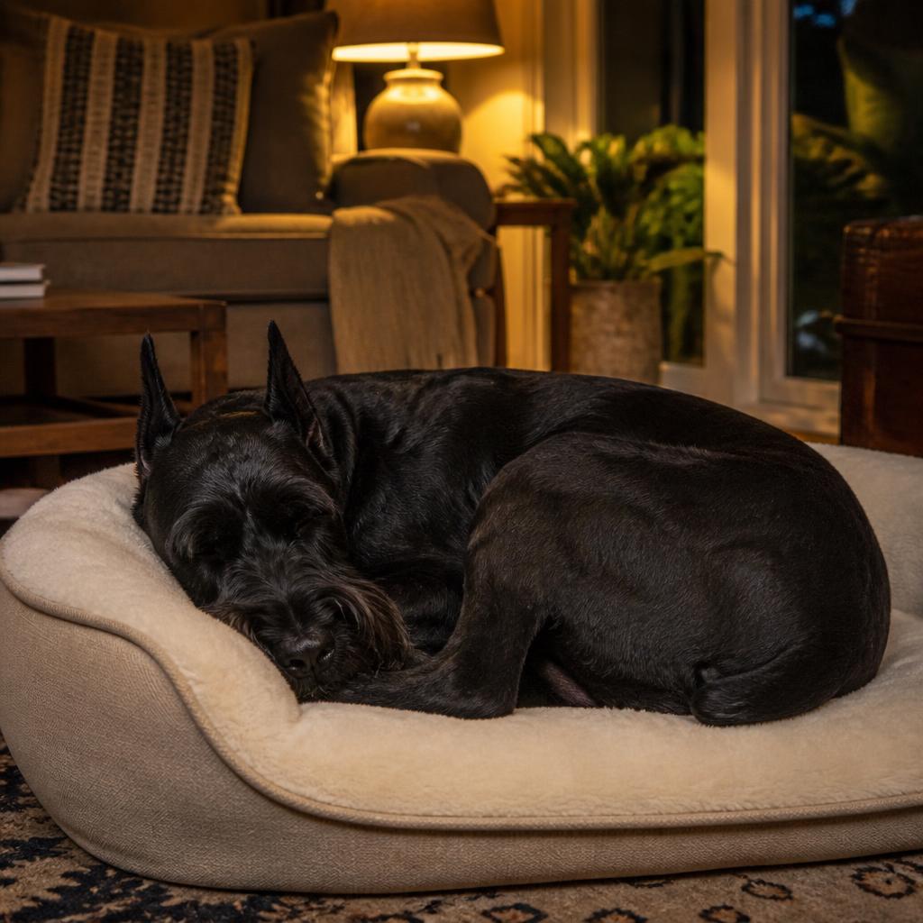 Bramble curled up asleep in the evening